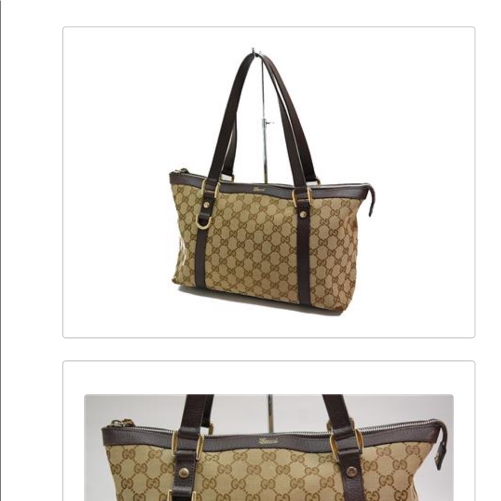 Authentic Gucci canvas shoulder tote bag brown